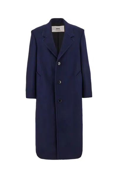 AMI ALEXANDRE MATTIUSSI BLUE WOOL BLEND COAT