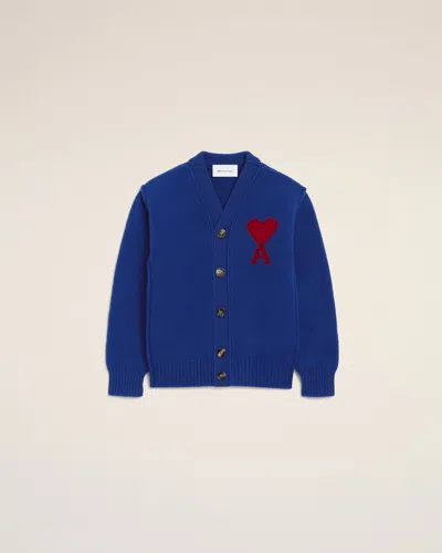Ami Alexandre Mattiussi Blue Wool Cardigan With Ami De Coeur Blue In Multi
