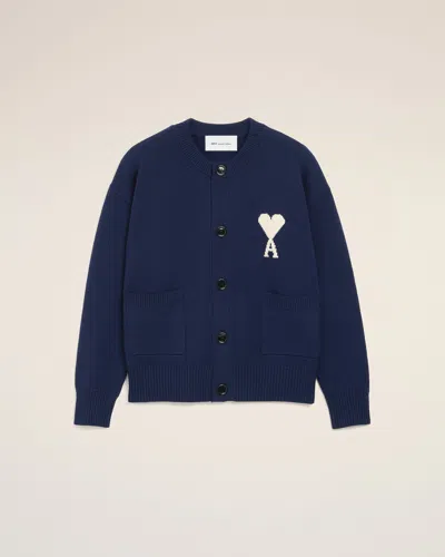 Ami Alexandre Mattiussi Blue Wool Crewneck Ami De Coeur Cardigan Blue