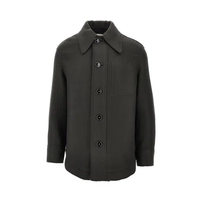 Ami Alexandre Mattiussi Boiled Wool Gabardine Shirt Jacket In Gray