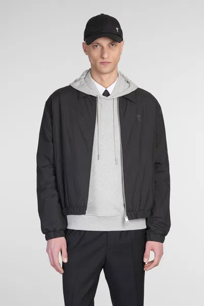 AMI ALEXANDRE MATTIUSSI BOMBER JACKET IN BLACK POLYAMIDE