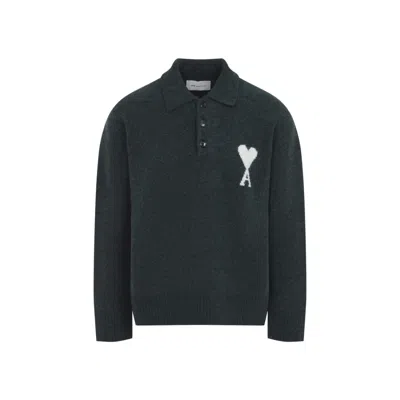Ami Alexandre Mattiussi Ami De Coeur Alpaca Blend Polo Sweater In Black