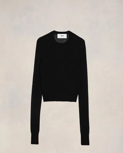 Ami Alexandre Mattiussi Boucle Crewneck Cropped Sweater Black For Women