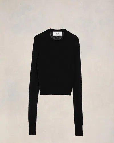 Ami Alexandre Mattiussi Boucle Crewneck Cropped Jumper Black For Women