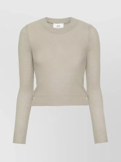 Ami Alexandre Mattiussi Bouclé Knit Crewneck Sweater With Ribbed Hem In Neutral
