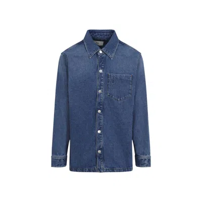 Ami Alexandre Mattiussi Ami Paris Logo-embossed Denim Overshirt In Blue
