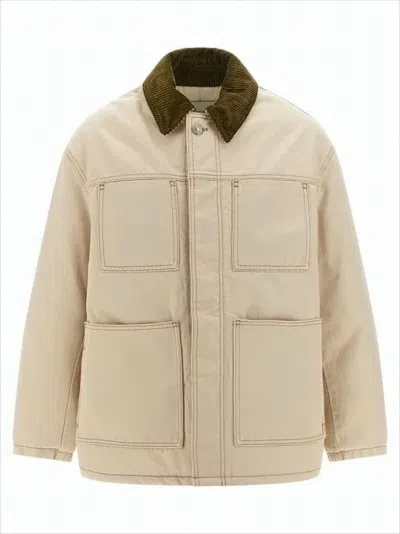 Ami Alexandre Mattiussi Boxy Beige Canvas Jacket In Multi