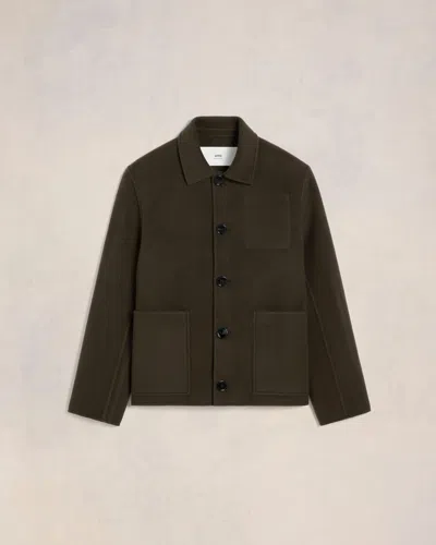Ami Alexandre Mattiussi Boxy Wool-cashmere Blend Jacket In Dark Coffee