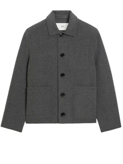 Ami Alexandre Mattiussi Boxy Buttoned Jacket In Gray