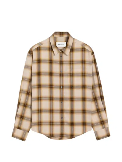 Ami Alexandre Mattiussi Boxy Beige Checkered Shirt Ami De Coeur In Canvas Beige In Multi