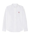 Ami Alexandre Mattiussi Classic Long Sleeve Shirt Button Down Collar With Embroidered Adc In Natural White