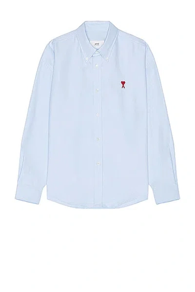 Ami Alexandre Mattiussi Light Blue Shirt With Button-down Collar And Adc Logo Embroidery On The Front In Cotton Man