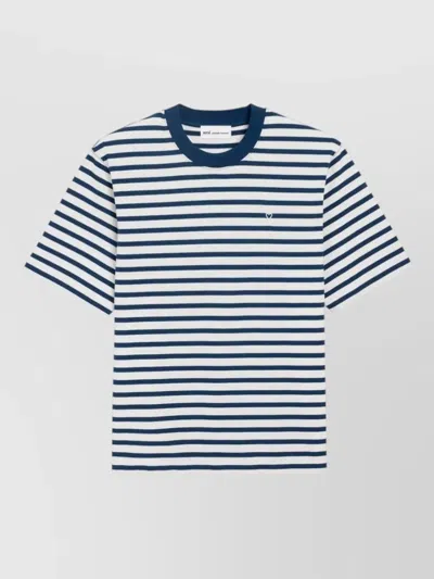 Ami Alexandre Mattiussi Ami Paris White And Blue Mariniere Boxy Fit Cotton T-shirt In Multi