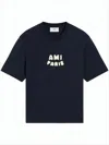 Ami Alexandre Mattiussi Boxy Navy T-shirt With Playful Logo Detailing In Black