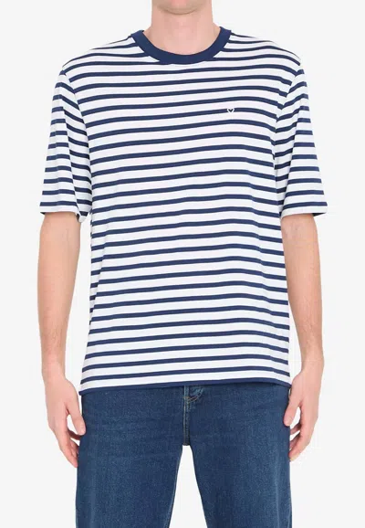 Ami Alexandre Mattiussi Ami Paris White And Blue Mariniere Boxy Fit Cotton T-shirt In Multi