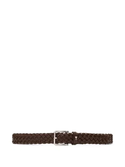 Ami Alexandre Mattiussi Braided Paris Paris Cow Leather Belt 30mm In Brown