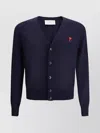 Shop Ami Alexandre Mattiussi Branded Wool V-neck Cardigan