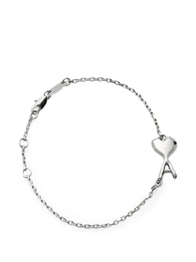 Ami Alexandre Mattiussi Brass Bracelet With Hammered Ami De Coeur In Metallic