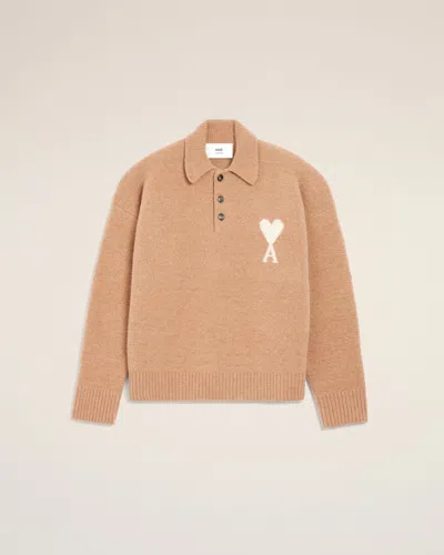 Ami Alexandre Mattiussi Brown Alpaca Ami De Coeur Polo Brown