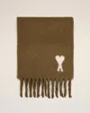 Ami Alexandre Mattiussi Brown Scarf With Adc Embroidery On The Front And Fringed Hem In Wool Blend Woman In Brown