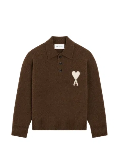 Ami Alexandre Mattiussi Kids' Brown Alpaca Polo