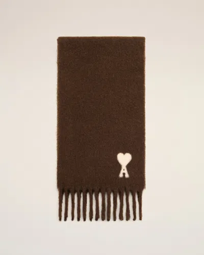 Ami Alexandre Mattiussi Brown Alpaca Scarf With Ami De Coeur Brown In Chocolate Brown