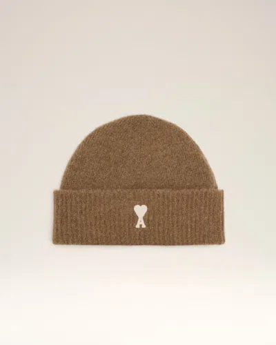Ami Alexandre Mattiussi Brown Alpaca Striped Ami De Coeur Beanie Brown
