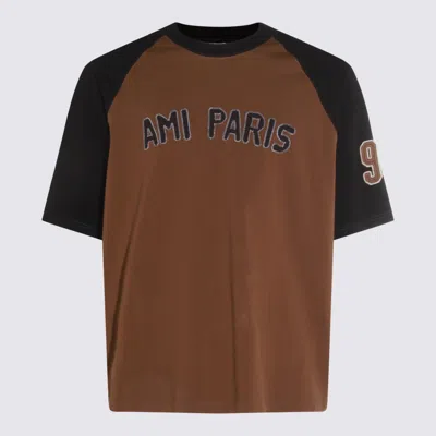 AMI ALEXANDRE MATTIUSSI BROWN AND BLACK COTTON T-SHIRT