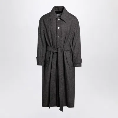 AMI ALEXANDRE MATTIUSSI BROWN BELTED COAT IN WOOL BLEND