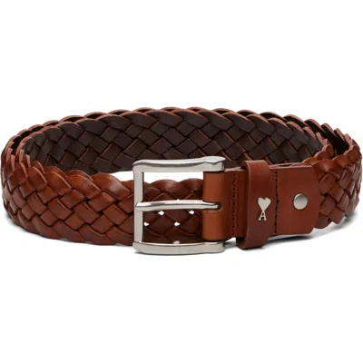 Ami Alexandre Mattiussi Brown Braided 'paris Paris' Belt In 2221marron Chocolat