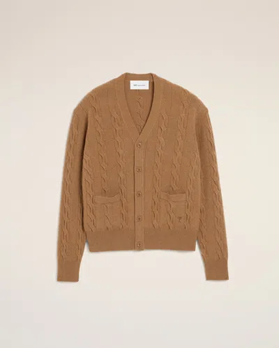 Ami Alexandre Mattiussi Brown Cable Wool Cardigan Brown In Camel