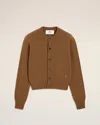 Ami Alexandre Mattiussi Ami Cropped Brown Wool Cardigan With Crew Neck And Ami De Coeur Embroidery In Brown