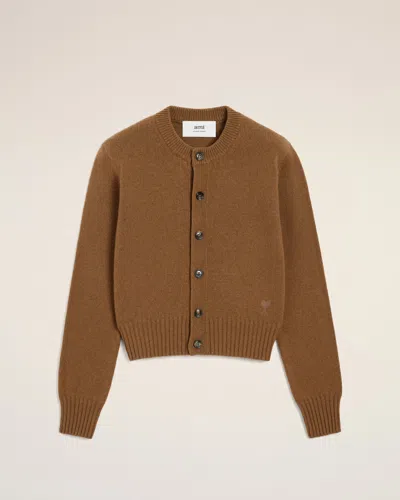 AMI ALEXANDRE MATTIUSSI BROWN CASHMERE AMI DE COEUR CARDIGAN BROWN