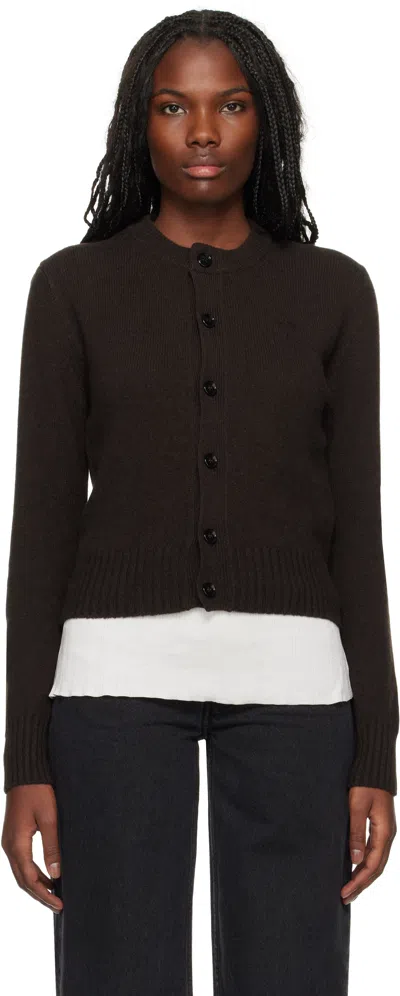 Ami Alexandre Mattiussi Brown Cashmere Ami De Coeur Cardigan