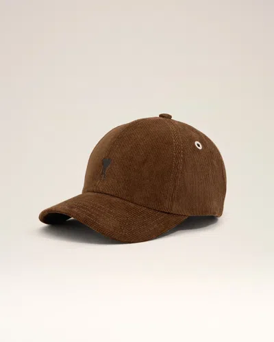 Ami Alexandre Mattiussi Brown Corduroy Cotton Cap With Ami De Coeur Brown In Chocolate Brown