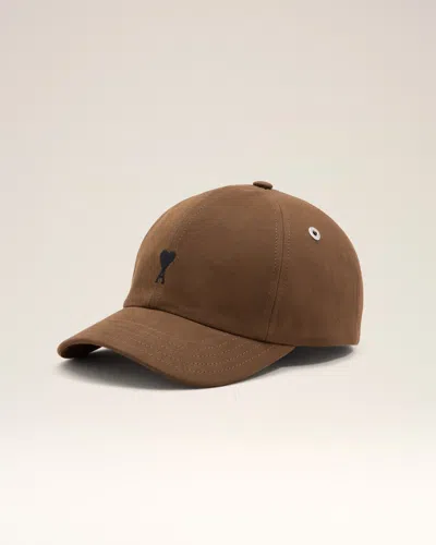 Ami Alexandre Mattiussi Brown Cotton Cap With Ami De Coeur Brown In Chocolate Brown