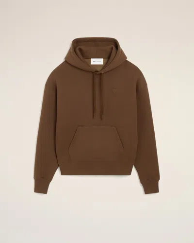 Ami Alexandre Mattiussi Brown Cotton Hoodie With Embossed Ami De Coeur Brown In Chocolate Brown
