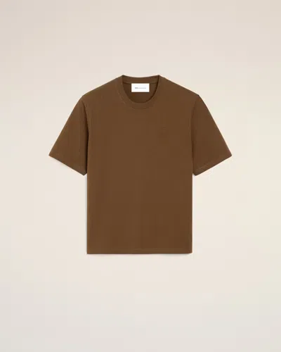 Ami Alexandre Mattiussi Brown Cotton T-shirt With Embossed Ami De Coeur Brown