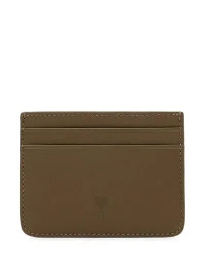 Ami Alexandre Mattiussi Brown Cowhide Leather Card Holder With Ami De Coeur