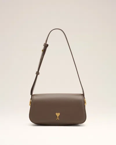 Ami Alexandre Mattiussi Brown Cowhide Leather Paris Paris Shoulder Bag Brown In Gray