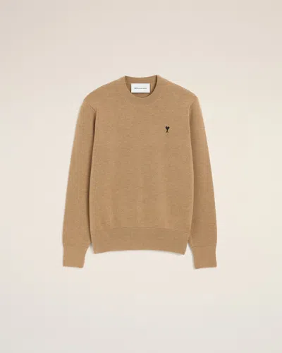 Ami Alexandre Mattiussi Brown Crewneck Wool Sweater With Ami De Coeur Red In Neutral