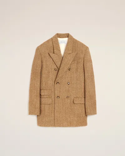 Ami Alexandre Mattiussi Brown Double Breasted Herringbone Wool Blazer Brown In Chocolate Brown/ivory