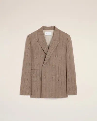 Ami Alexandre Mattiussi Brown Double Breasted Striped Wool Blazer Brown In Choco Brown/ruby Red