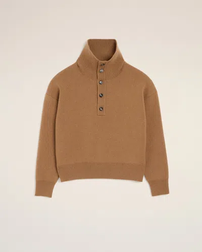 Ami Alexandre Mattiussi Brown High Buttoned Collar Wool Sweater Brown In Camel