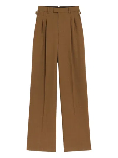 Ami Alexandre Mattiussi Ami High-waisted Light Wool Twill Trousers With Pleated Detailing In Brown