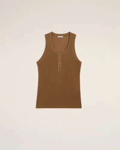 AMI ALEXANDRE MATTIUSSI BROWN JERSEY BUTTONED PLACKET TANKTOP BROWN