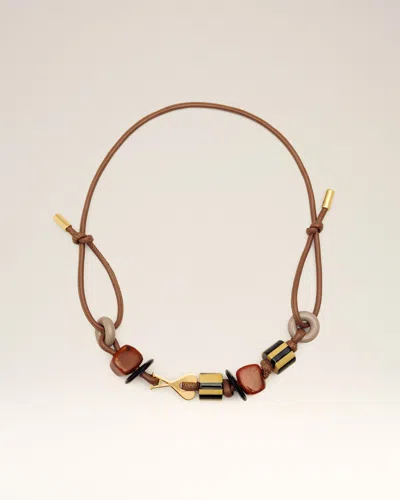 Ami Alexandre Mattiussi Brown Leather Ami De Coeur Pearls Necklace Multicolor In Red