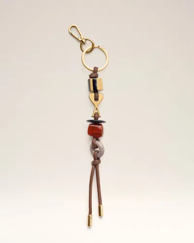 Ami Alexandre Mattiussi Brown Leather And Metal Ami De Coeur Pearls Keyring Multicolor