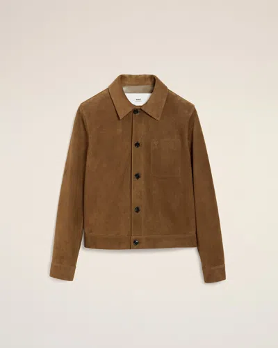 Ami Alexandre Mattiussi Brown Leather Buttoned Ami De Coeur Jacket Brown