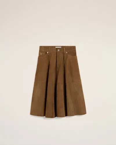 AMI ALEXANDRE MATTIUSSI BROWN LEATHER MIDI SKIRT  BROWN